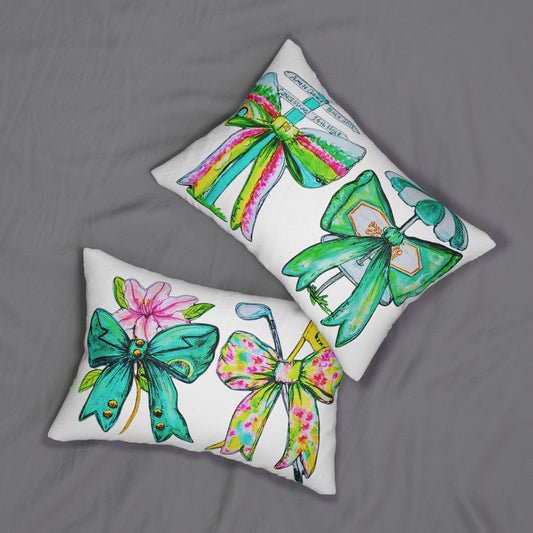 Golf-Themed Bow 2-sided Spun Polyester Lumbar Pillow - Colorful Bow Design for Home Decor